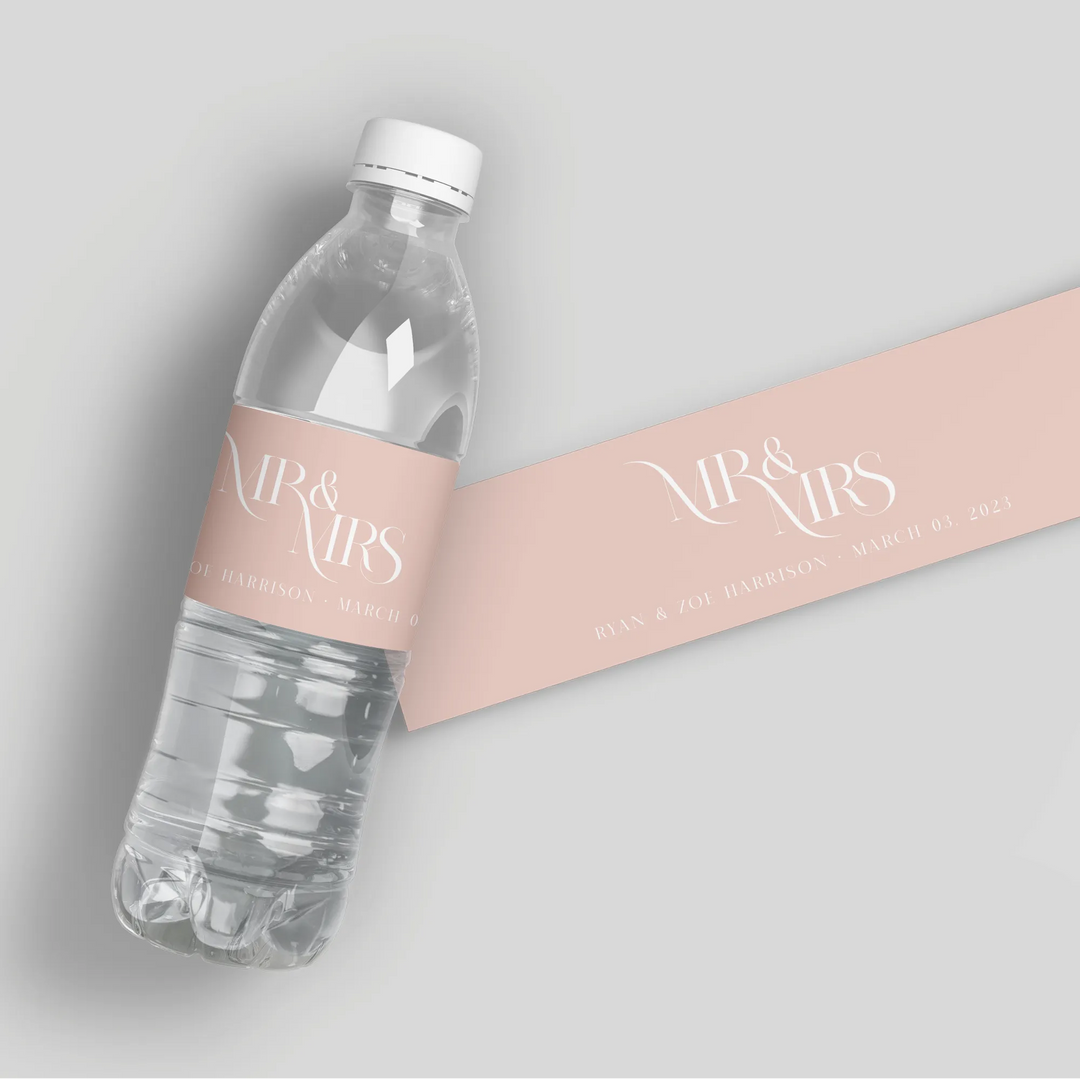 Graceful Mr Mrs Wedding Water Bottle Labels - iCustomLabel