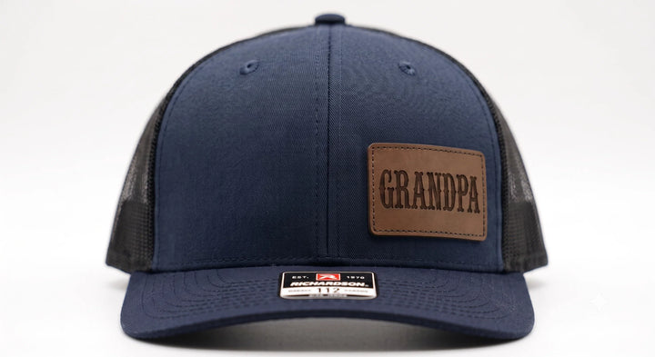grandpa-hat-leather-patch-trucker-cap-or-black-snapback-for-grandpa-icustomlabel-1 - iCustomLabel