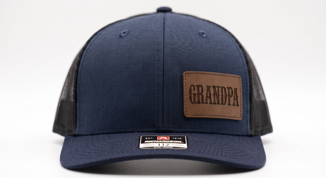 Grandpa Hat Leather Patch Trucker Cap | Black Snapback for Grandpa
