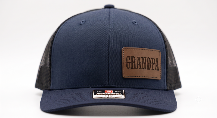 Grandpa Hat Leather Patch Trucker Cap | Black Snapback for Grandpa