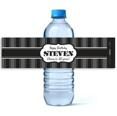 Gray Black Birthday Water Bottle Labels - iCustomLabel