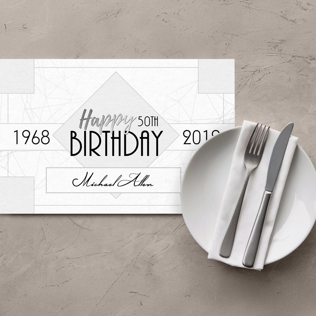 Gray Geo Birthday Placemats - iCustomLabel