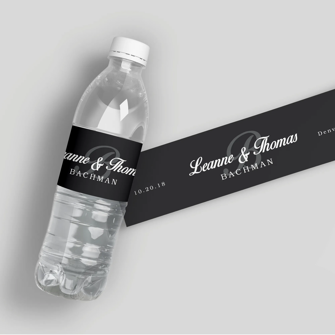 Gray Monogram Water Bottle Labels - iCustomLabel