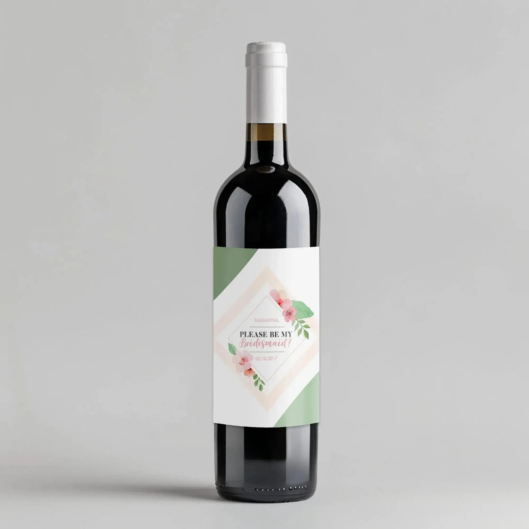Green Blush Floral Bridesmaid Wine Label - iCustomLabel