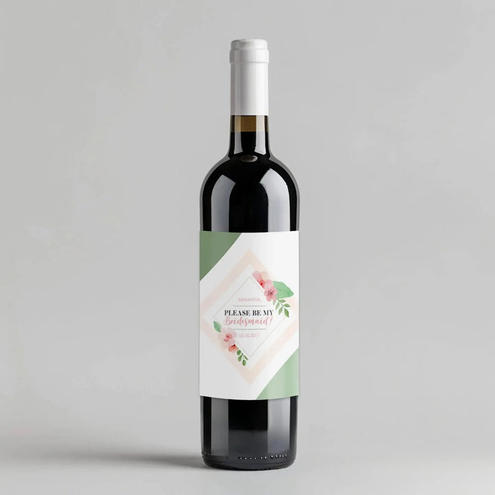 Green Blush Floral Bridesmaid Wine Label - iCustomLabel