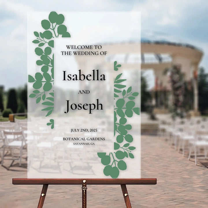 Green Leaves Wedding Welcome Sign - iCustomLabel