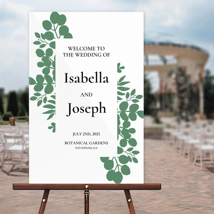 Green Leaves Wedding Welcome Sign - iCustomLabel