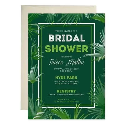 Green Tropical Bridal Shower Invitations - iCustomLabel