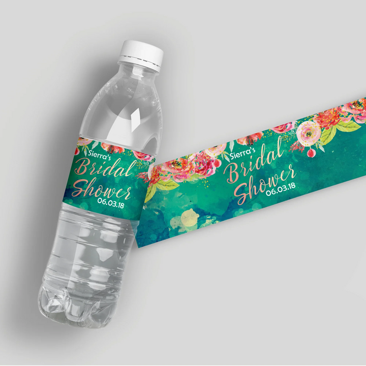 Green Watercolor Water Bottle Labels