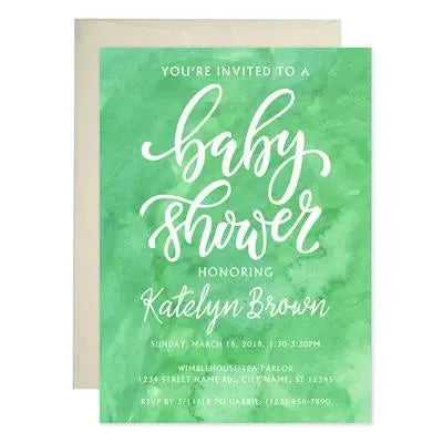 Green Watercolors Baby Shower Invitations - iCustomLabel