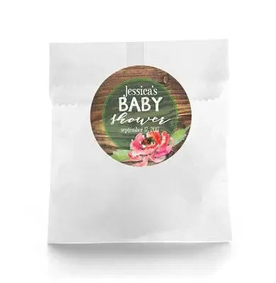 Green Wood Baby Shower Favor Labels - iCustomLabel