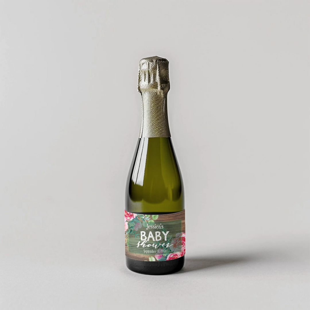 Green Wood Baby Shower Mini Champagne Split Label - iCustomLabel