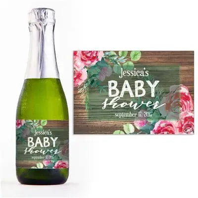 Green Wood Baby Shower Mini Champagne Split Label - iCustomLabel