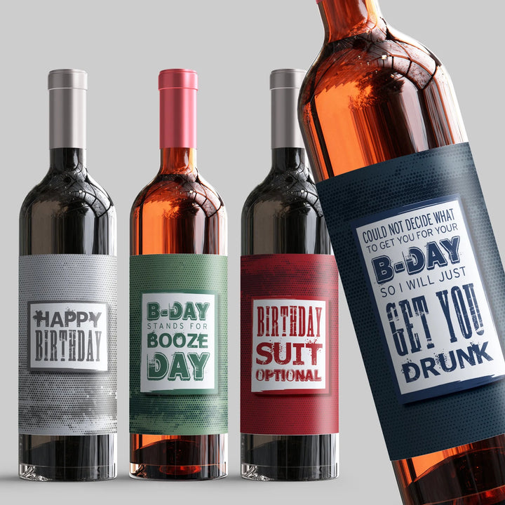 Grunge Halftone Birthday Wine Label Set - iCustomLabel