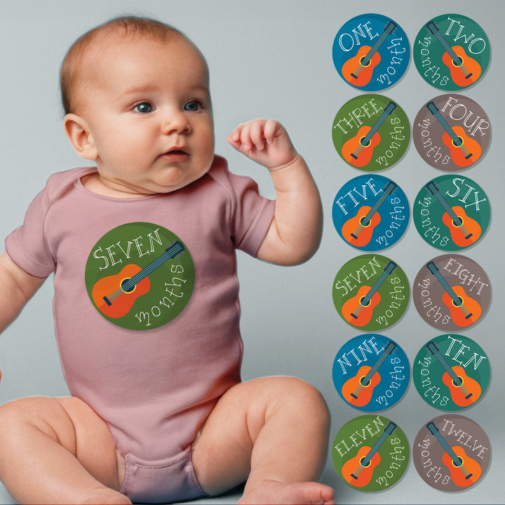 Guitar Boy Baby Month Stickers - iCustomLabel