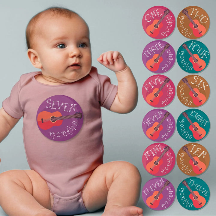 Guitar Girl Baby Month Stickers - iCustomLabel