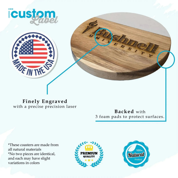 Heart Teacher Acacia Wood and Marble Coasters - iCustomLabel