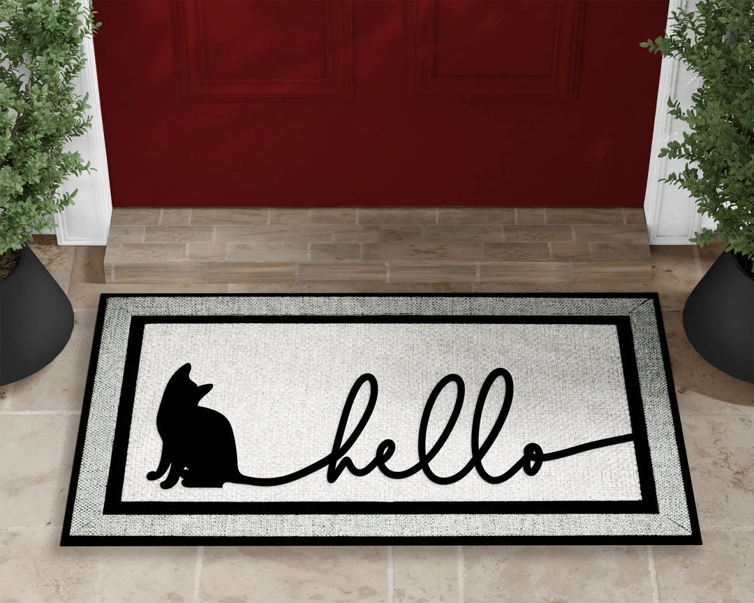 Hello Cat Welcome Mat - iCustomLabel