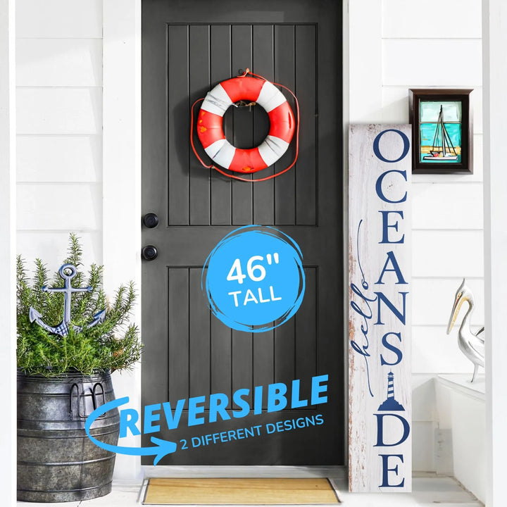 Hello Oceanside Porch Leaner Welcome Sign - iCustomLabel