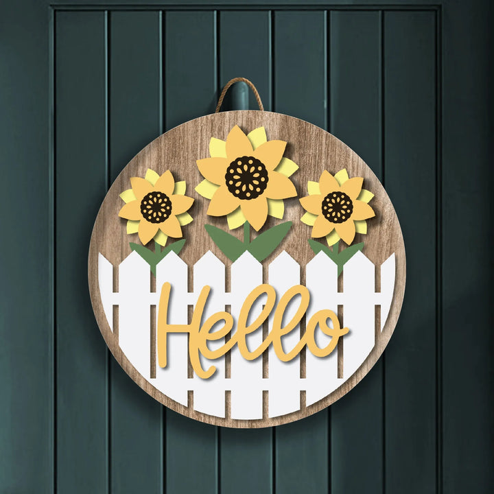 Hello Yellow Flowers Front Door Decor - iCustomLabel