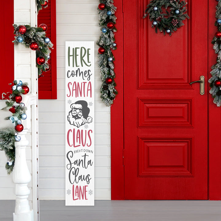 Here Comes Santa Claus Christmas Porch Sign - iCustomLabel
