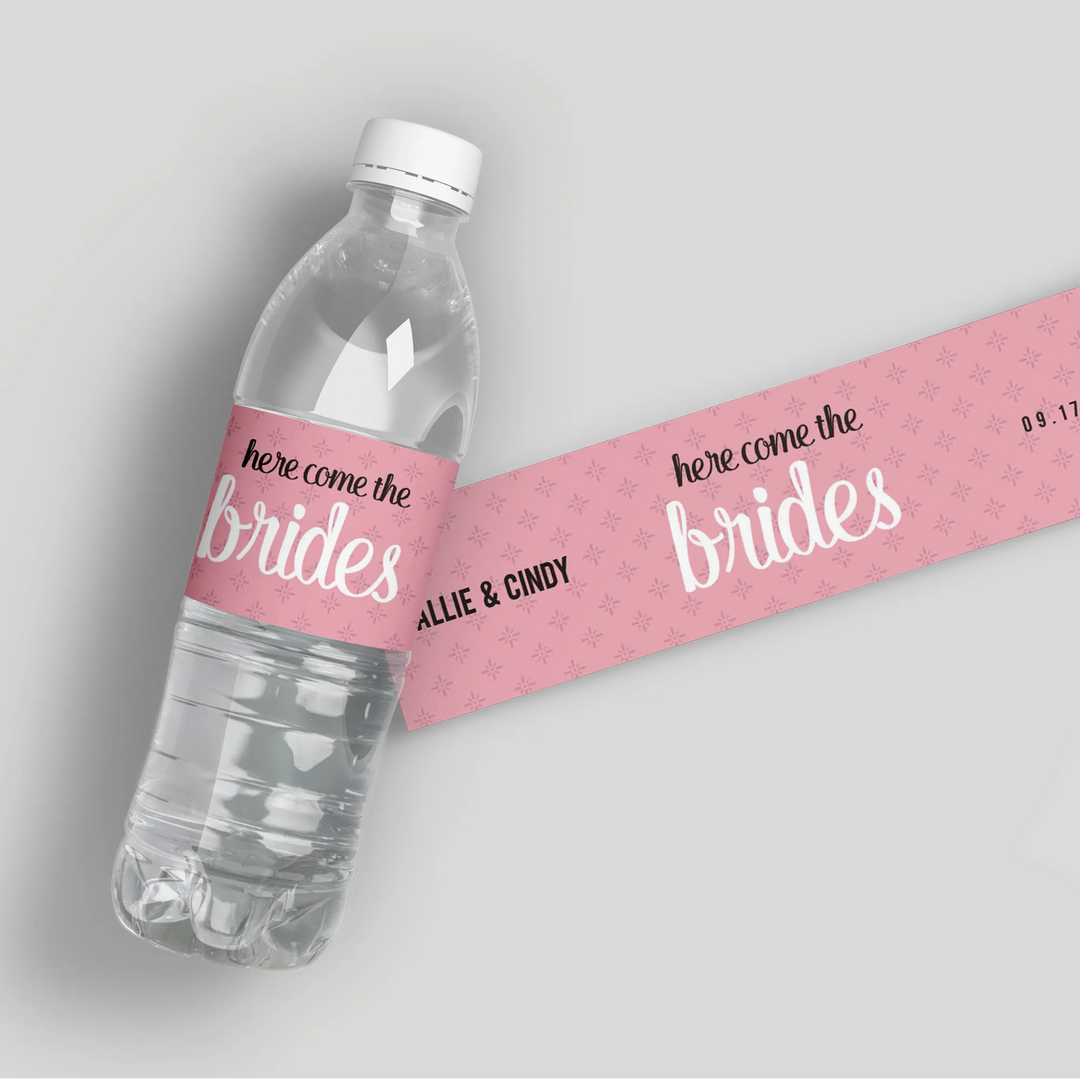 Here Comes The Brides Water Bottle Labels - iCustomLabel