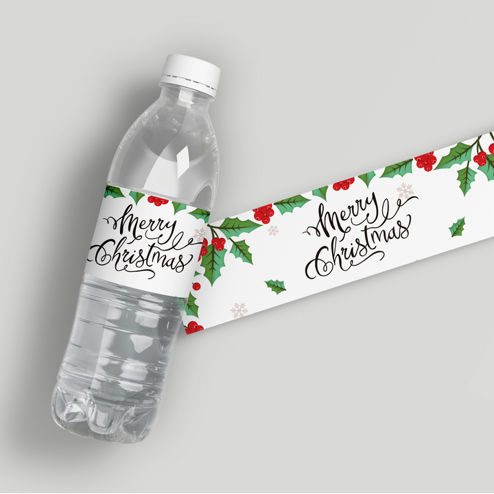 Holly Mistletoe Christmas Water Bottle Labels