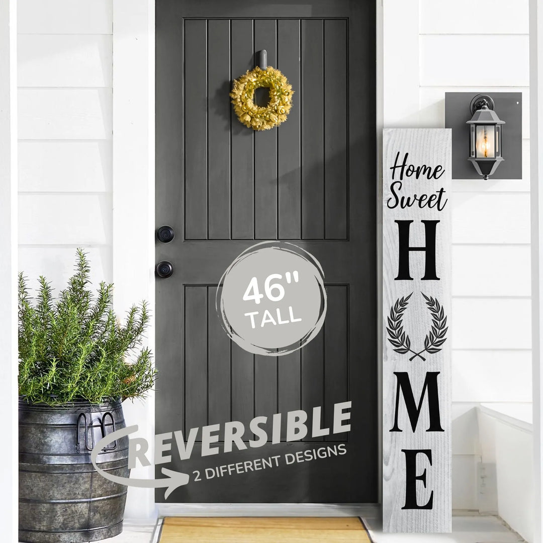 Home Sweet Home Wreath Porch Leaner Welcome Sign - iCustomLabel