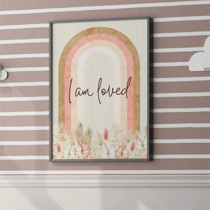 I Am Loved Rainbow Nursery Poster – Watercolor Rainbow Kids Room Wall Art - iCustomLabel