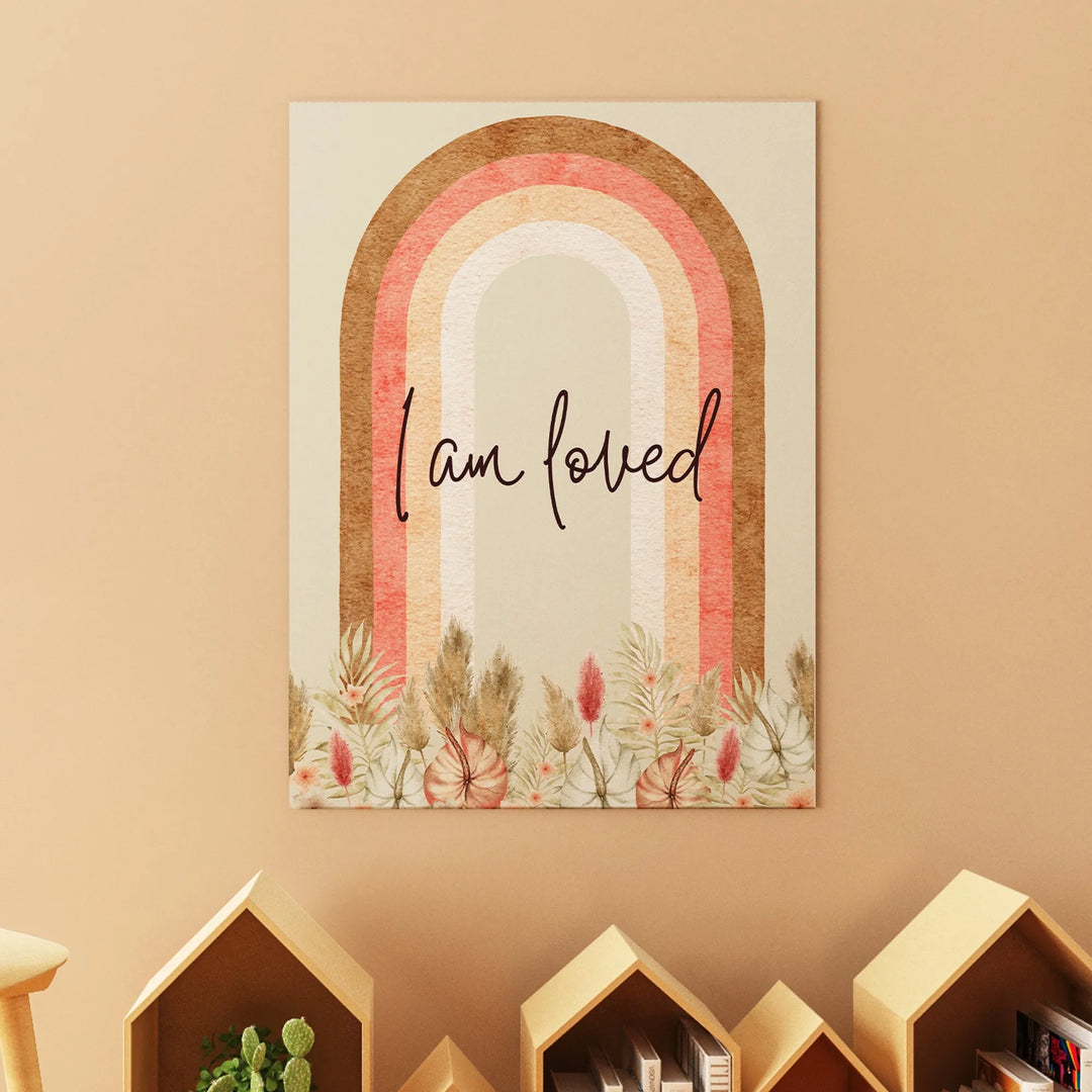 I Am Loved Rainbow Nursery Poster – Watercolor Rainbow Kids Room Wall Art - iCustomLabel