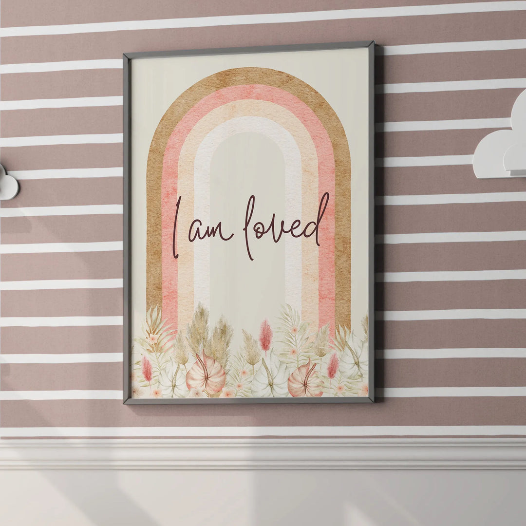 I Am Loved Rainbow Nursery Poster – Watercolor Rainbow Kids Room Wall Art - iCustomLabel