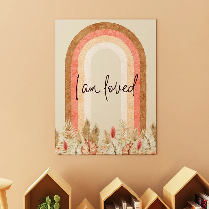 I Am Loved Rainbow Nursery Poster – Watercolor Rainbow Kids Room Wall Art - iCustomLabel