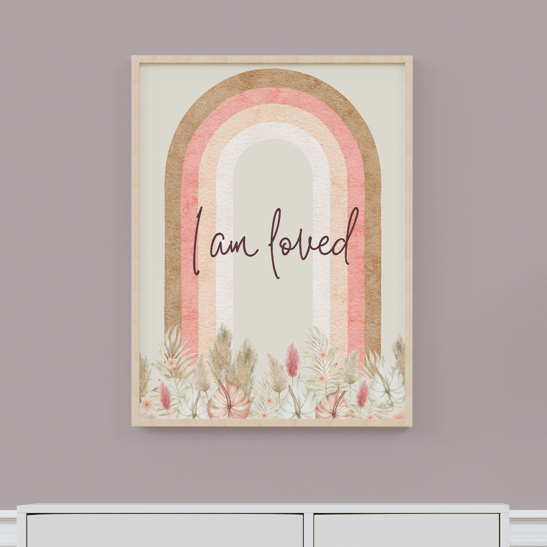 I Am Loved Rainbow Nursery Poster – Watercolor Rainbow Kids Room Wall Art - iCustomLabel