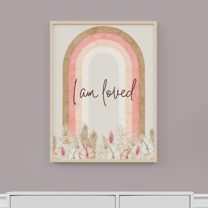 I Am Loved Rainbow Nursery Poster – Watercolor Rainbow Kids Room Wall Art - iCustomLabel