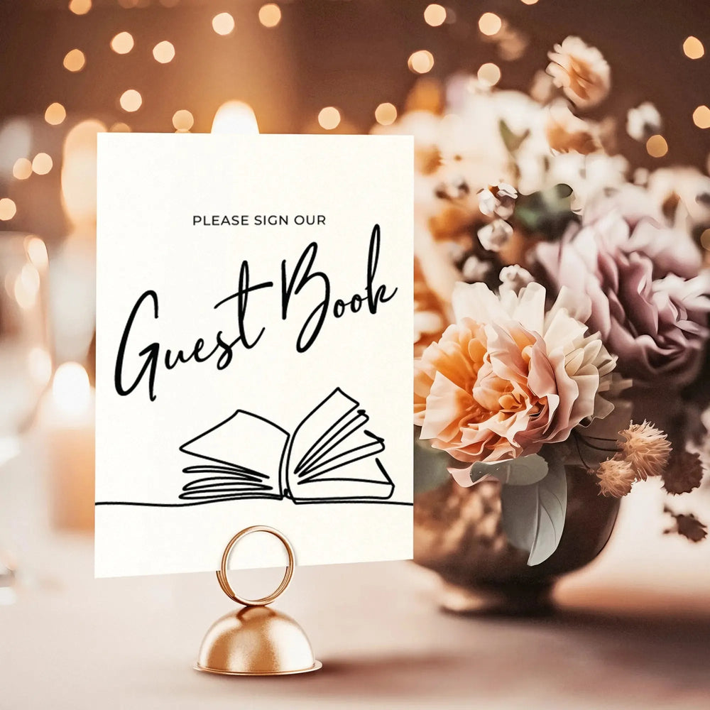 Illustrated Guest Book Wedding Table Sign - iCustomLabel