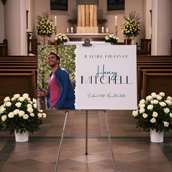 In Loving Memory Memorial Photo Poster with Modern Text