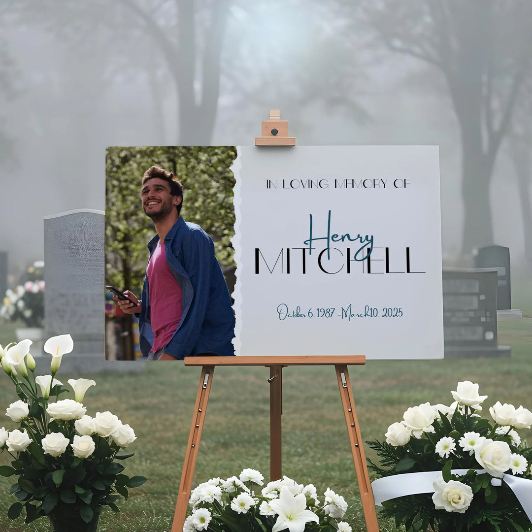 In Loving Memory Memorial Photo Poster with Modern Text