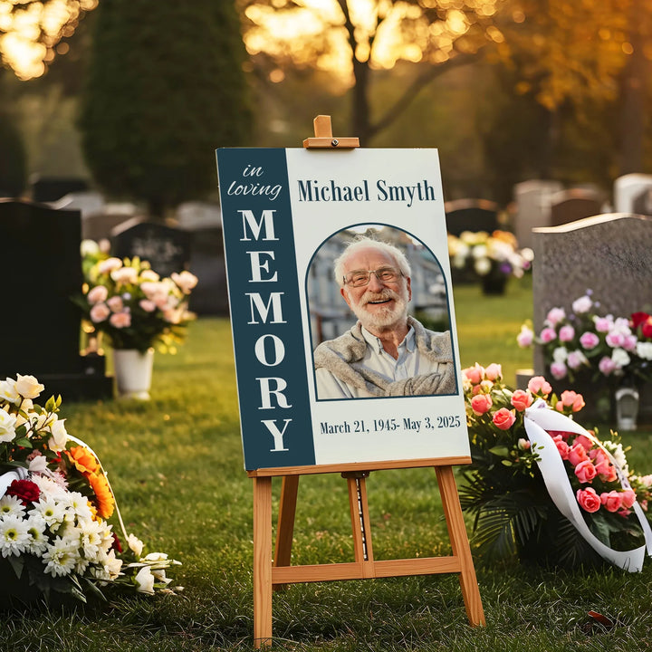 In Loving Memory Personalized Photo Poster with Blue Arch Design - iCustomLabel