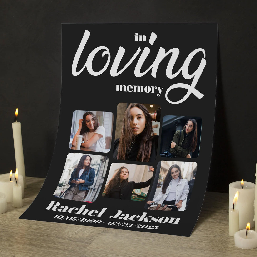 In Loving Memory Photo Collage Poster – Personalized Memorial Tribute with 6 Photos - iCustomLabel