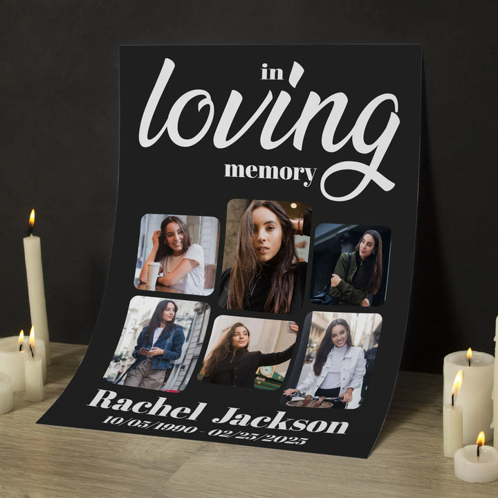 In Loving Memory Photo Collage Poster – Personalized Memorial Tribute with 6 Photos - iCustomLabel