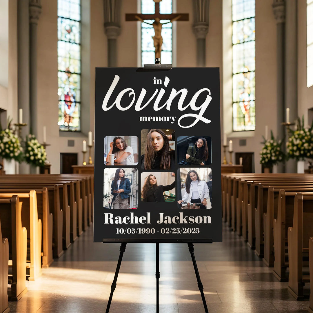 In Loving Memory Photo Collage Poster – Personalized Memorial Tribute with 6 Photos - iCustomLabel
