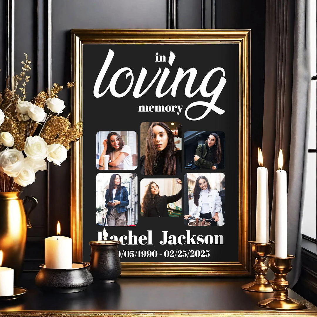 In Loving Memory Photo Collage Poster – Personalized Memorial Tribute with 6 Photos - iCustomLabel