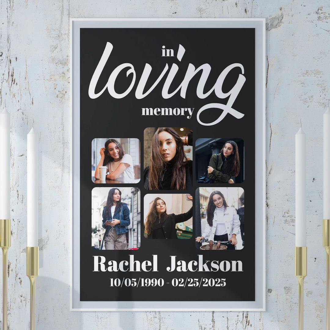 In Loving Memory Photo Collage Poster – Personalized Memorial Tribute with 6 Photos - iCustomLabel