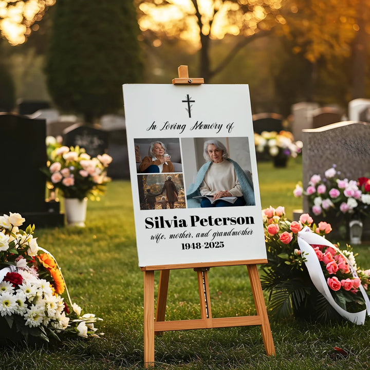 In Loving Memory Photo Collage Poster with Cross – Personalized Tribute for Loved Ones - iCustomLabel