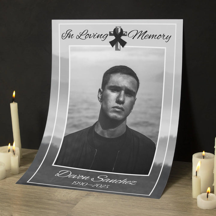 In Loving Memory Photo Collage with Black Ribbon – Personalized Tribute Poster - iCustomLabel