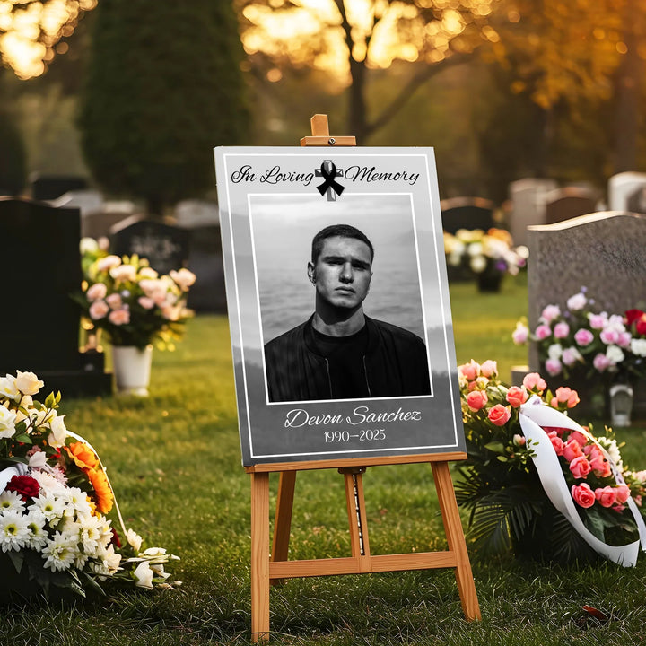 In Loving Memory Photo Collage with Black Ribbon – Personalized Tribute Poster - iCustomLabel