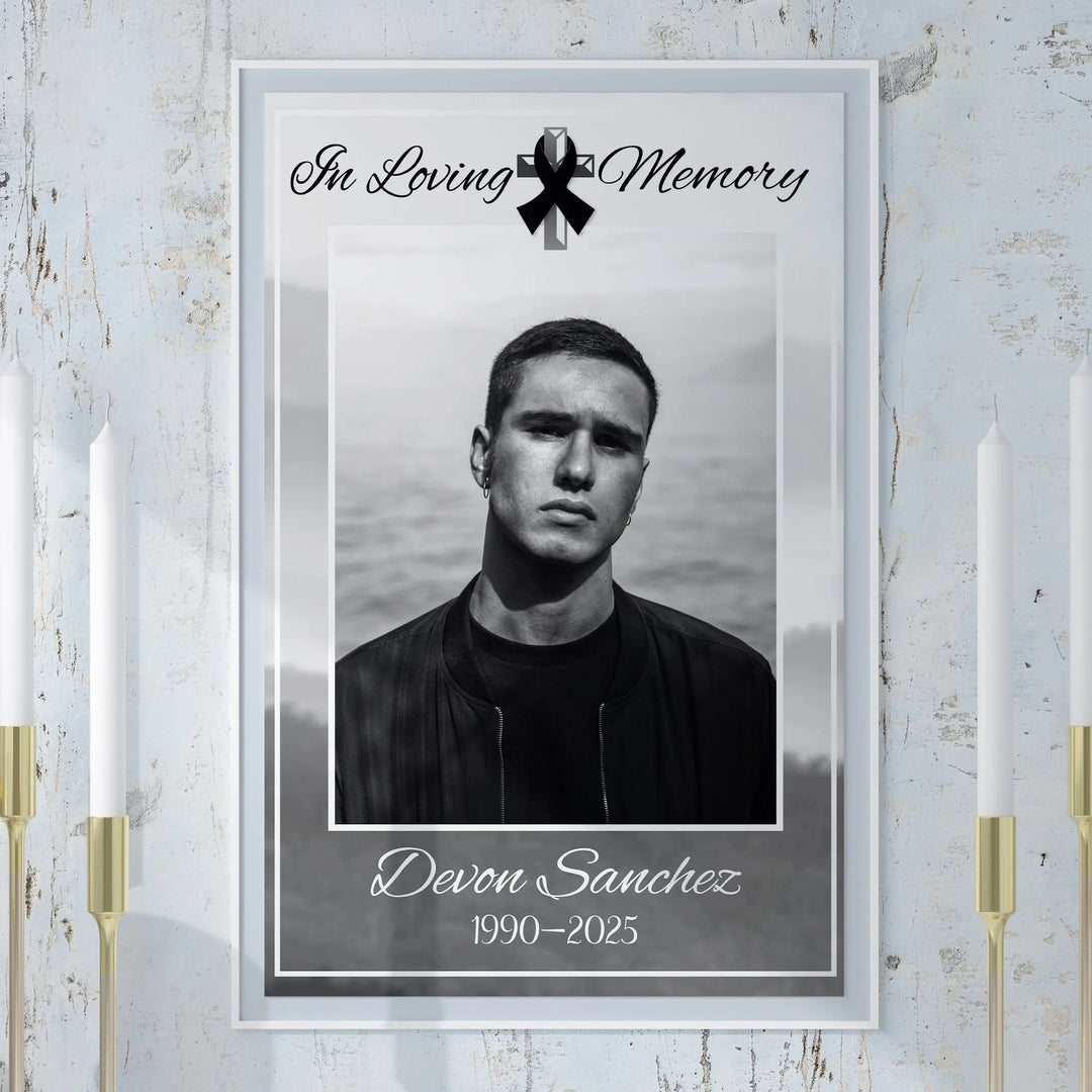 In Loving Memory Photo Collage with Black Ribbon – Personalized Tribute Poster - iCustomLabel
