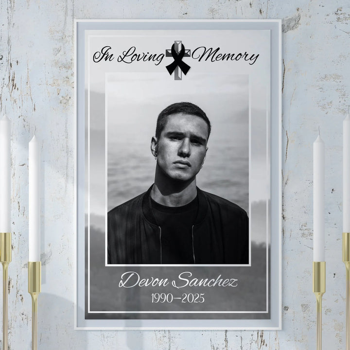 In Loving Memory Photo Collage with Black Ribbon – Personalized Tribute Poster - iCustomLabel