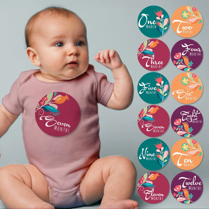 Indie Flowers Baby Month Stickers - iCustomLabel