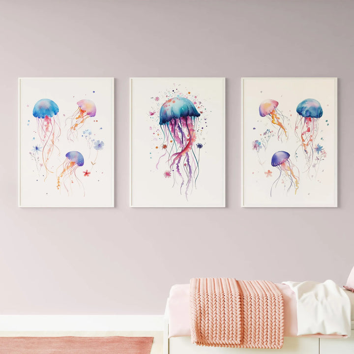 Jellyfish Friends Poster – Whimsical Jellyfish Nursery Wall Art with Watercolor Design - iCustomLabel